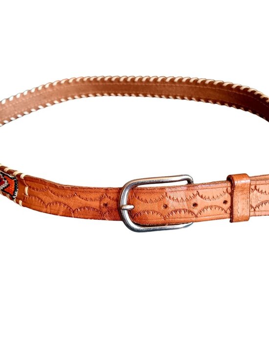 sz 32 Vintage 1960\'s Thunderbird Western Cowgirl Leather Belt Glass Beaded main image 3